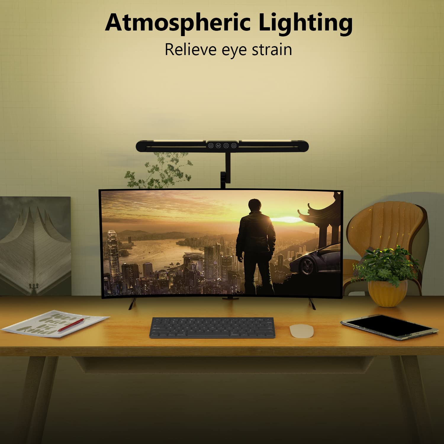 Micomlan LED Desk Lamp with Clamp 24W Ultra Bright Architect Light Auto Dimming Eye Care Adjustable Office Lighting Black