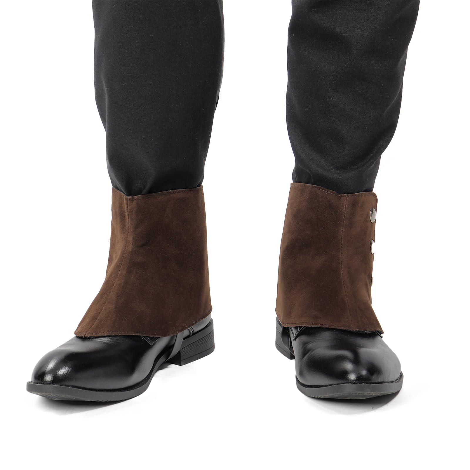 Brown Medieval Faux Leather Boot Covers – Adjustable Renaissance Gaiters with Buckle Design 🛡️👢