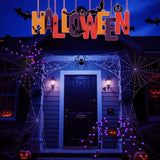 Giant Light-Up Halloween Spider – 59" Black Hairy Spider with 36 LED Purple Lights & Red Eyes