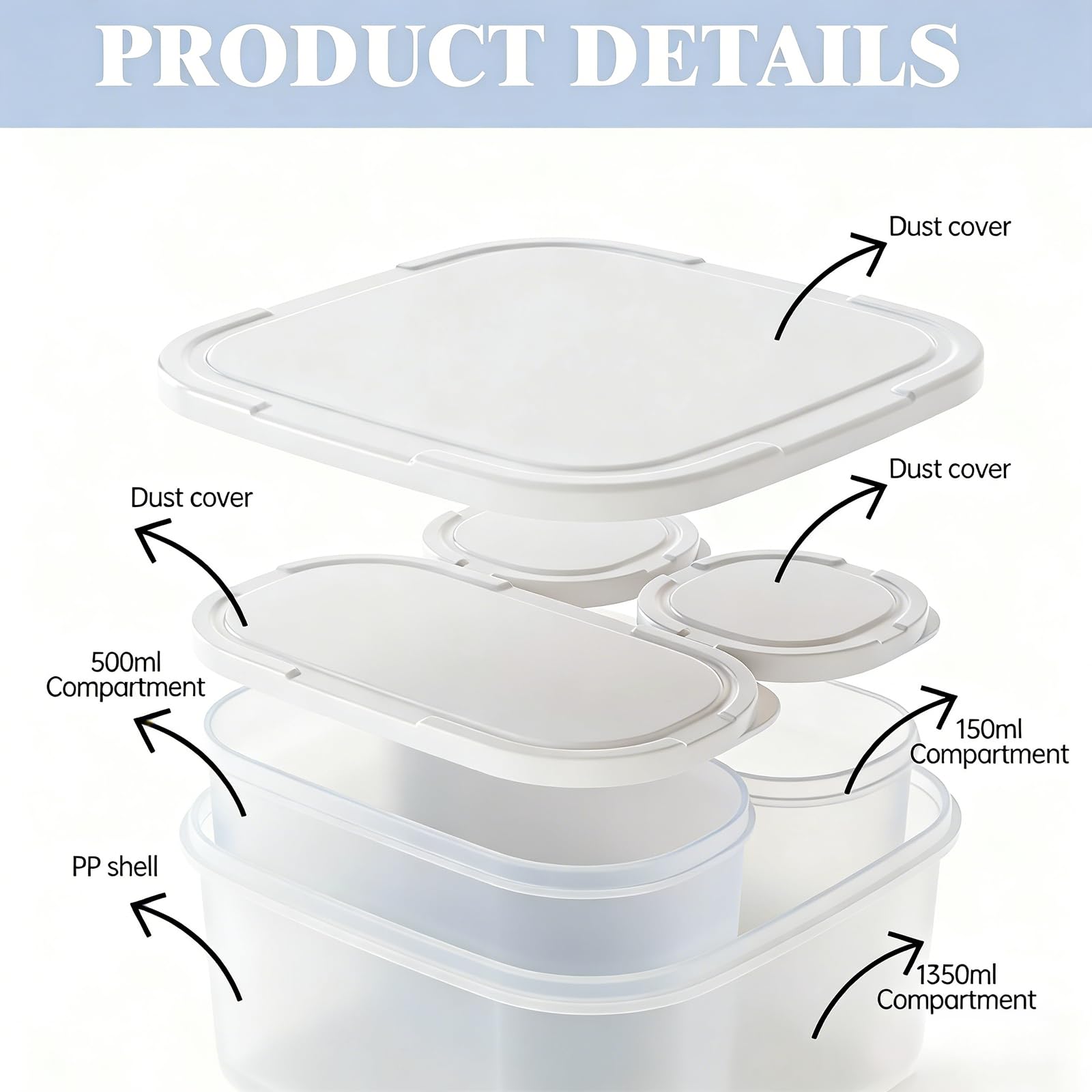 4-Piece Nesting Food Storage Containers Set – Space-Saving Airtight BPA-Free Containers (White Lid / Clear Body)