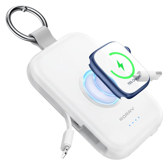 5000mAh Portable Charger for Apple Watch & iPhone – Keychain Travel Power Bank (White)