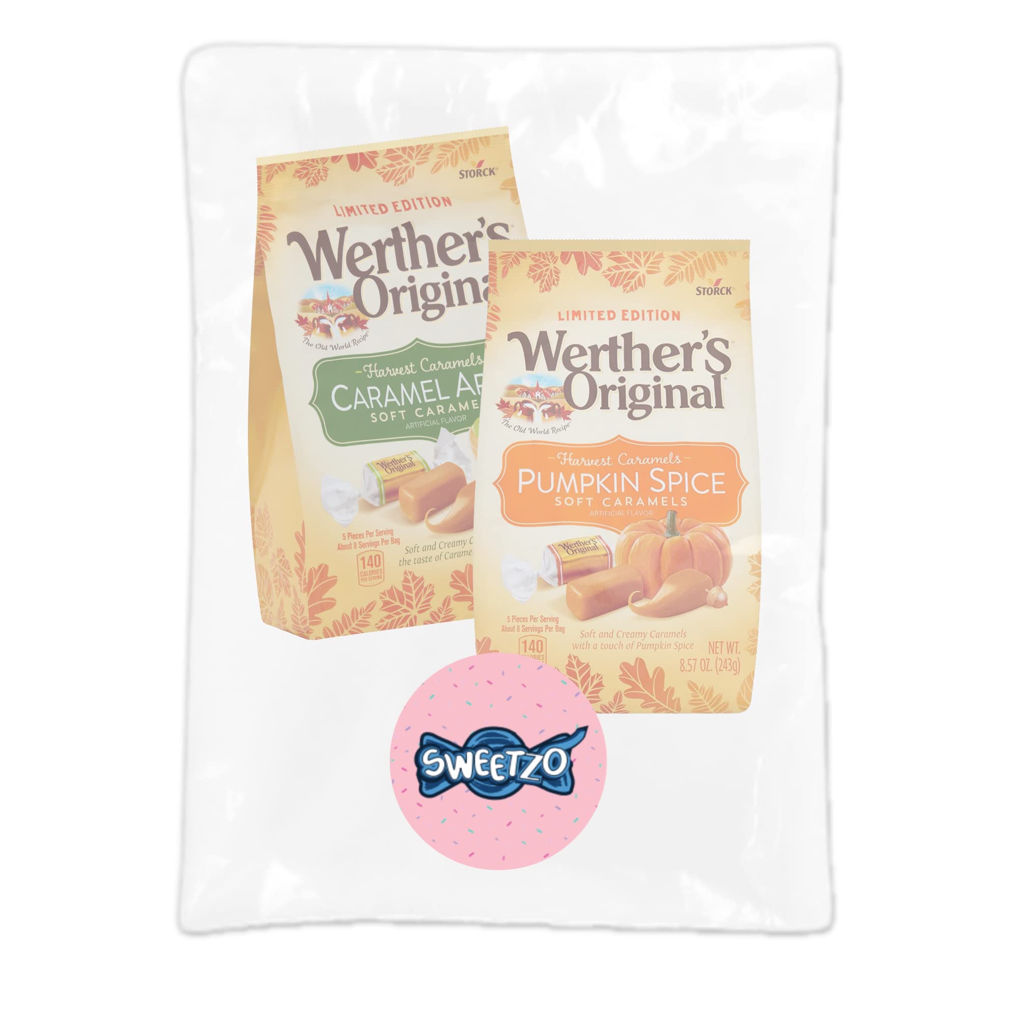 Werther’s Limited Edition Fall 2025 Soft Caramels – 2-Pack (Caramel Apple & Pumpkin Spice, 8.57oz Each) – Individually Wrapped Gourmet Candies
