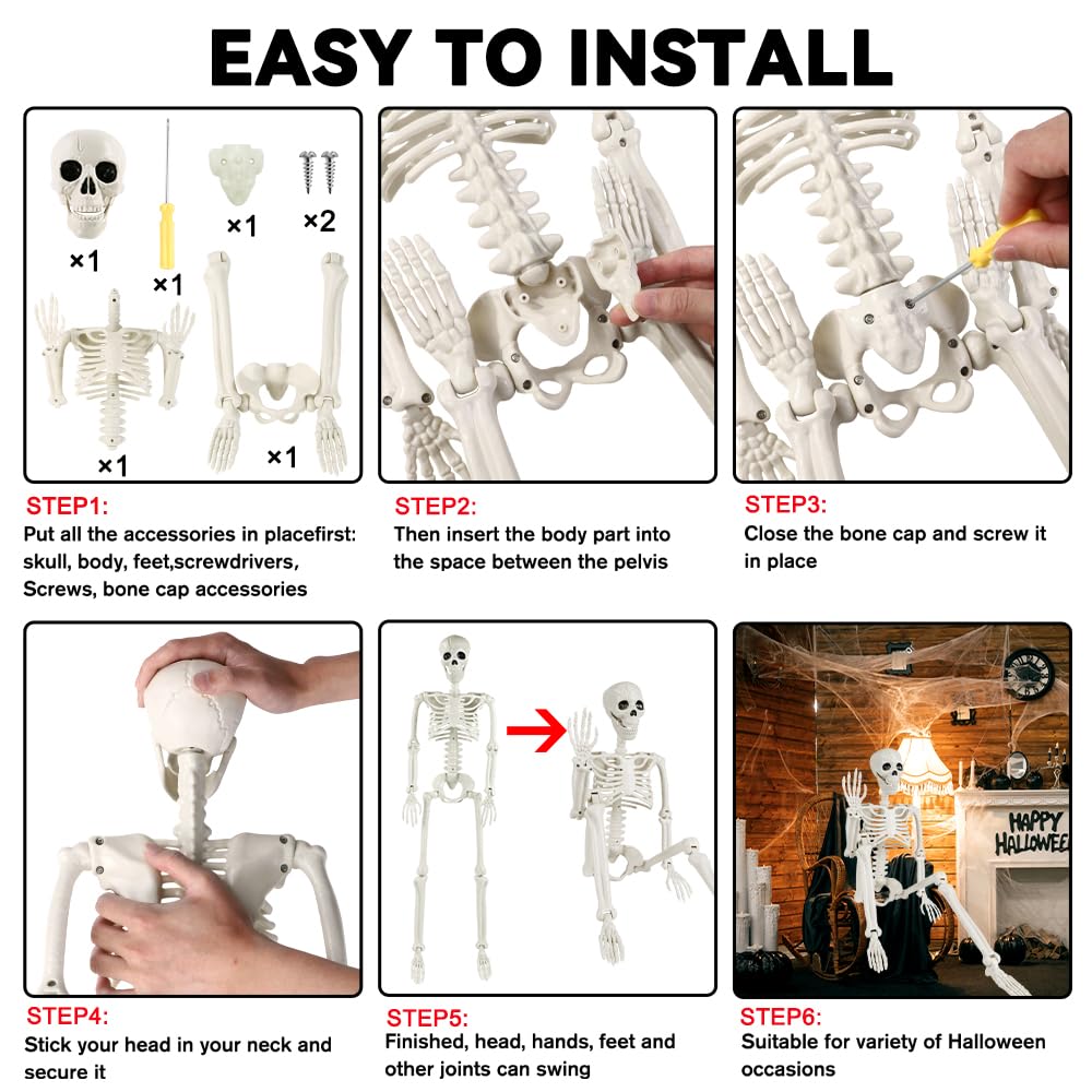 3ft Full Body Halloween Skeleton Decoration – Posable Joints, Realistic Design & Durable Plastic Build