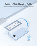 10000mAh Portable Power Bank with Built-in Charging Cables & LED Battery Indicator – Multi Device Travel Charger Blue