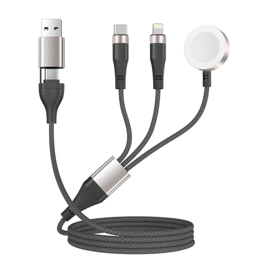 3-in-2 Multi-Charging Cable (4ft) – Magnetic Apple Watch Charger, USB-A & USB-C Fast Charging for Phones (Dark Grey)
