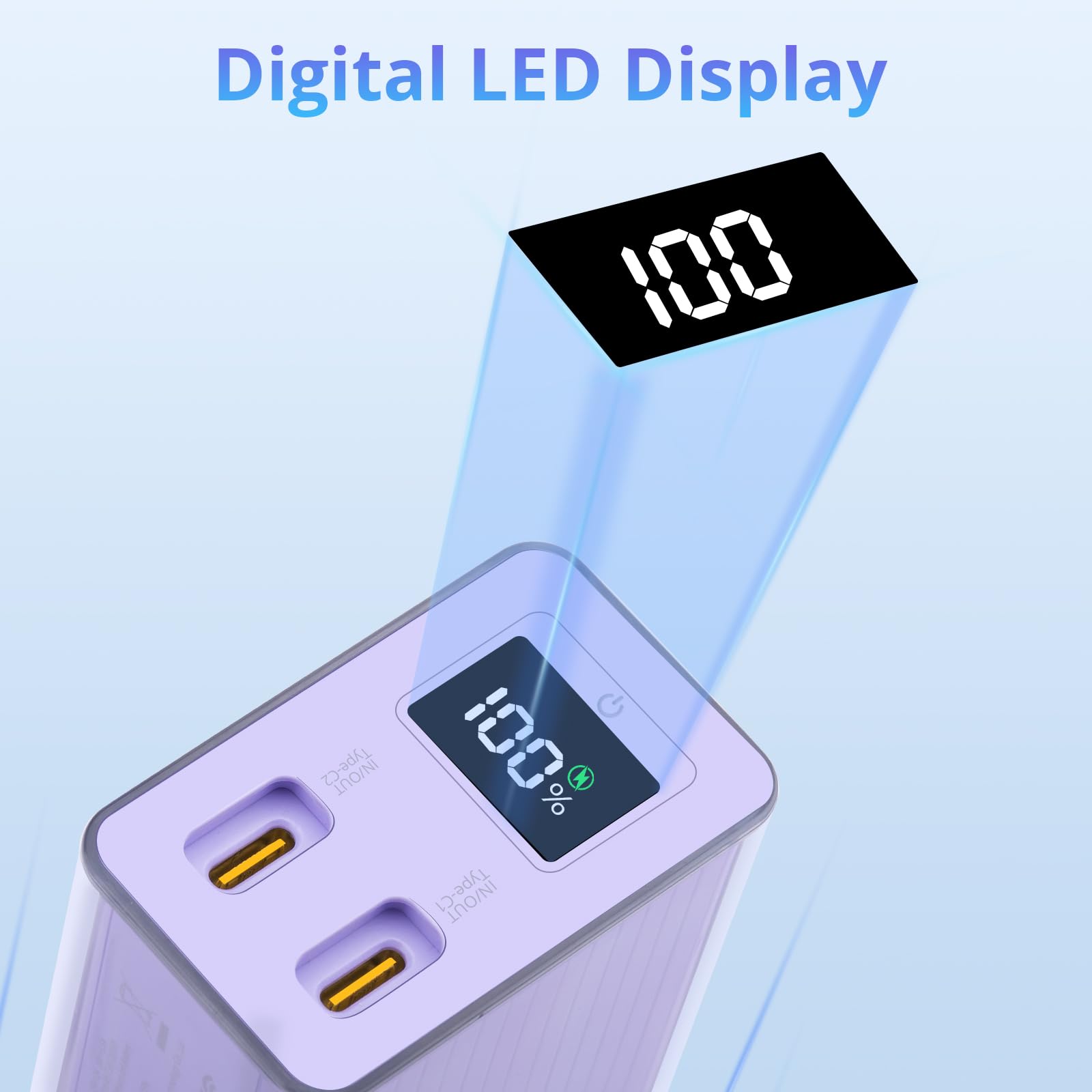 Miady 10000mAh Portable Charger PD 30W with Built-in USB-C Cable & Foldable Wall Plug, Compact Fast Charging Power Bank for iPhone & Android – Purple