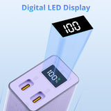 Miady 10000mAh Portable Charger PD 30W with Built-in USB-C Cable & Foldable Wall Plug, Compact Fast Charging Power Bank for iPhone & Android – Purple