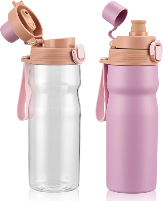 Kids Water Bottle Set – 17 oz Insulated Stainless Steel & 24 oz Leakproof Tritan Sports Bottle