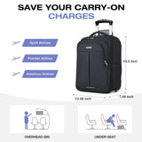 Lekespring 17” Rolling Backpack for Adults, Waterproof Laptop Travel Backpack with Wheels & Telescopic Handle (Black)