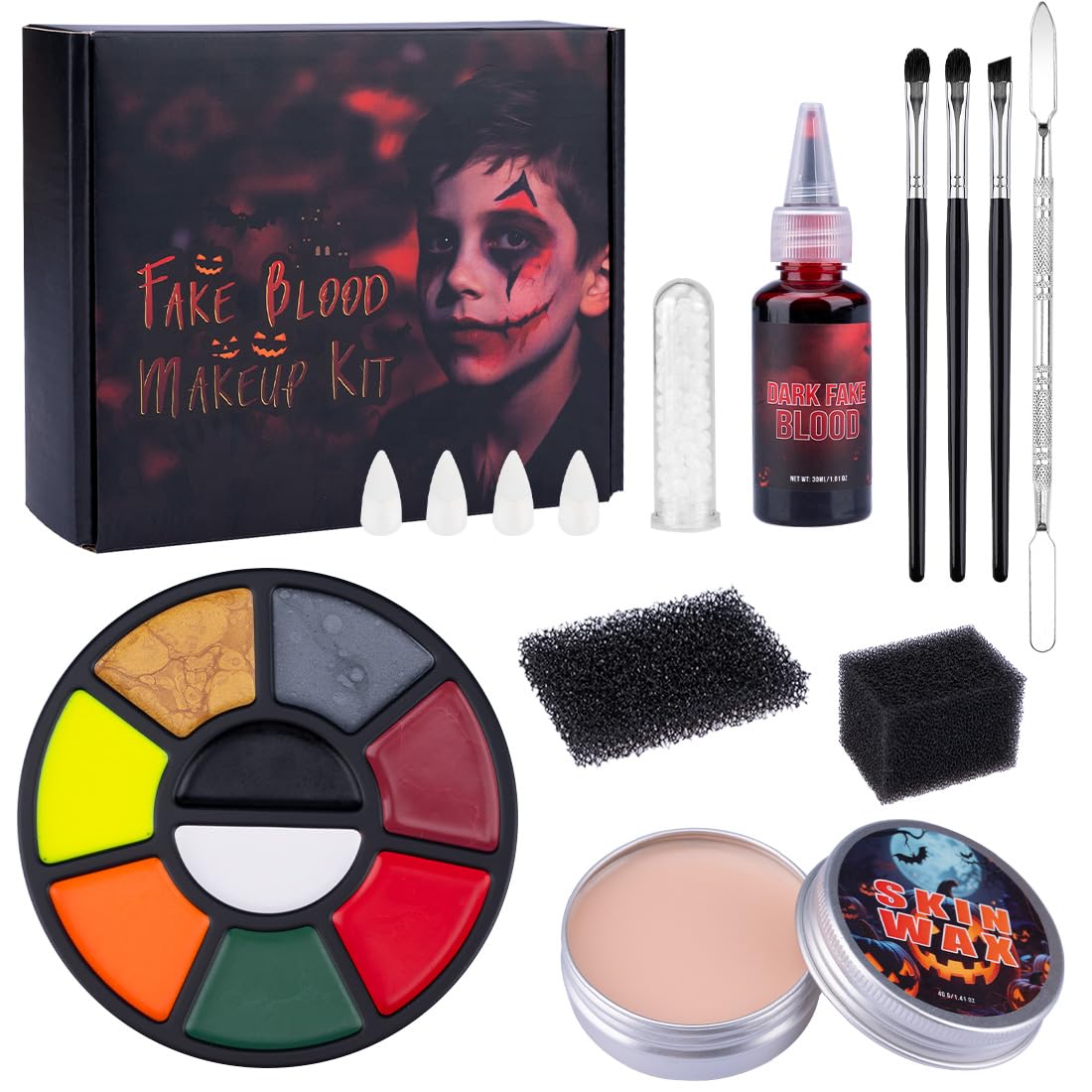 Halloween SFX Makeup Kit – Complete Special Effects Set with Fake Blood, Scar Wax, Bruise Palette & Vampire Teeth