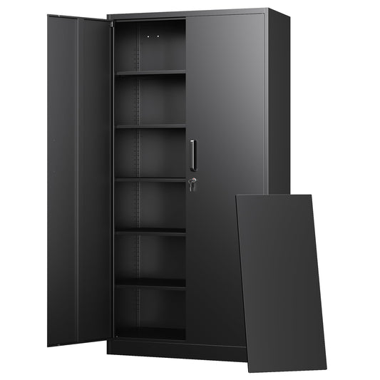 LETAYA Heavy-Duty Metal Storage Cabinet with Locking Doors – Tall Steel Locker with Adjustable Shelves for Garage & Office (Black)