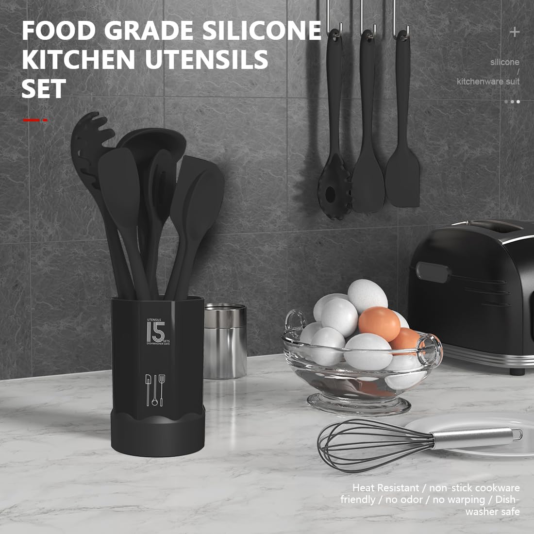 Complete Silicone Kitchen Utensils Set with Holder – BPA-Free, Heat Resistant Cooking Tools