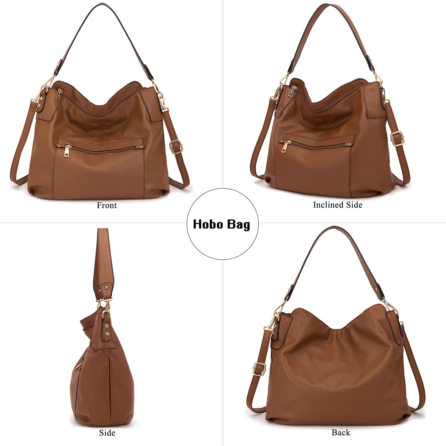 Large Crossbody Handbag Set for Women – 3PCS Hobo Shoulder Bag, Crossbody Purse & RFID Wallet (Brown)
