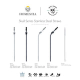 Stainless Steel Skull Straw Set – 10.5” Reusable Silver Black Straws (4PCS + Cleaning Brush + Carry Bag)