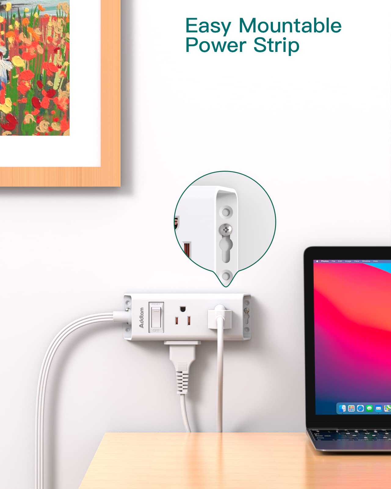 Ultra Flat Plug Power Strip – 6 Outlet Extension Cord with Right Angle Slim Design
