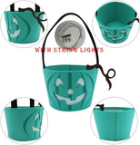 Teal Pumpkin Halloween Trick-or-Treat Bucket with Blue LED Lights – Reusable Felt Candy Bag for Allergy-Friendly Treats