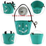 Teal Pumpkin Halloween Trick-or-Treat Bucket with Blue LED Lights – Reusable Felt Candy Bag for Allergy-Friendly Treats
