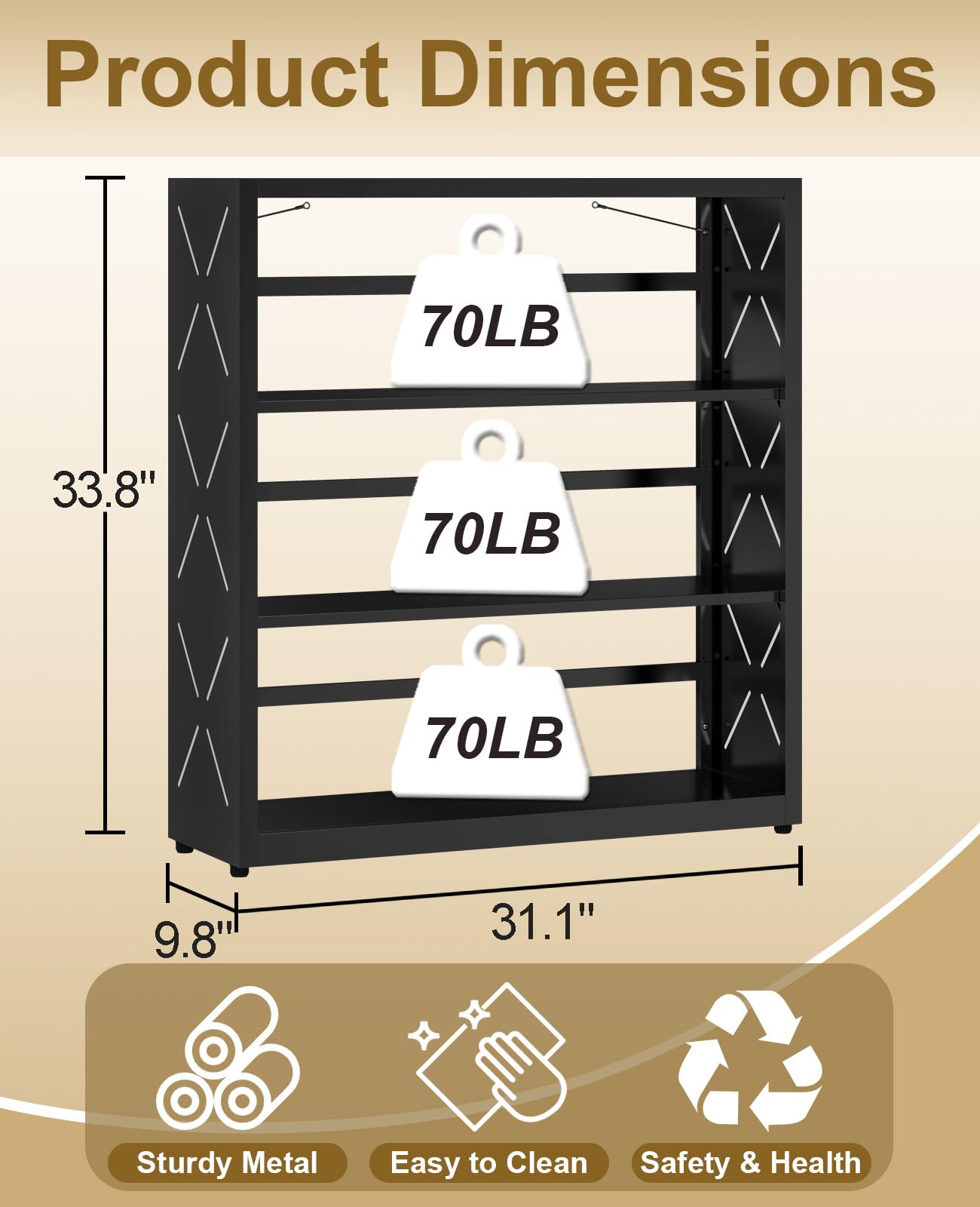 METALOONG 3-Tier Adjustable Metal Bookshelf – Heavy-Duty Storage Rack with Anti-Tip Safety Kit (Black)