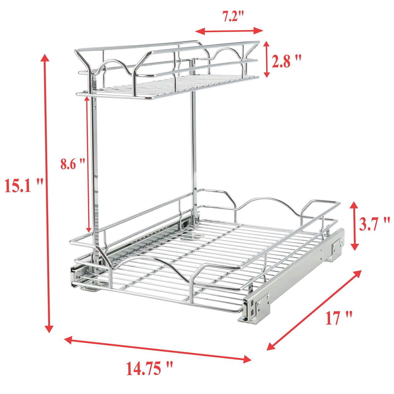 2-Tier Under Sink Pull-Out Organizer – Chrome Sliding Cabinet Shelf for Kitchen & Bathroom Storage