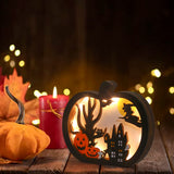 Upgraded Light-Up Halloween Wooden Pumpkin Table Decor – LED Jack-O’-Lantern Centerpiece with Fairy Lights
