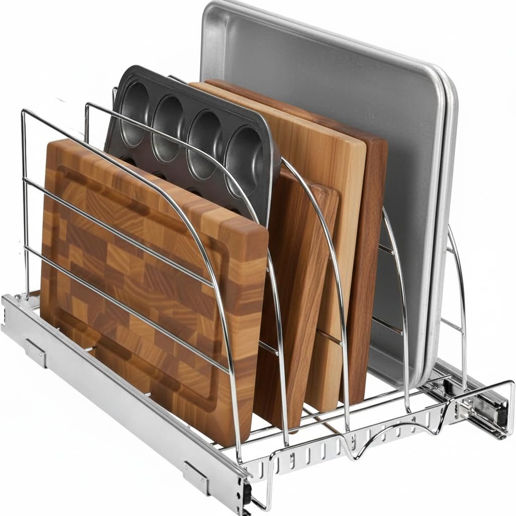 Holdn’ Storage Pull-Out Bakeware Organizer – Adjustable Divider Rack for Narrow Kitchen Cabinets