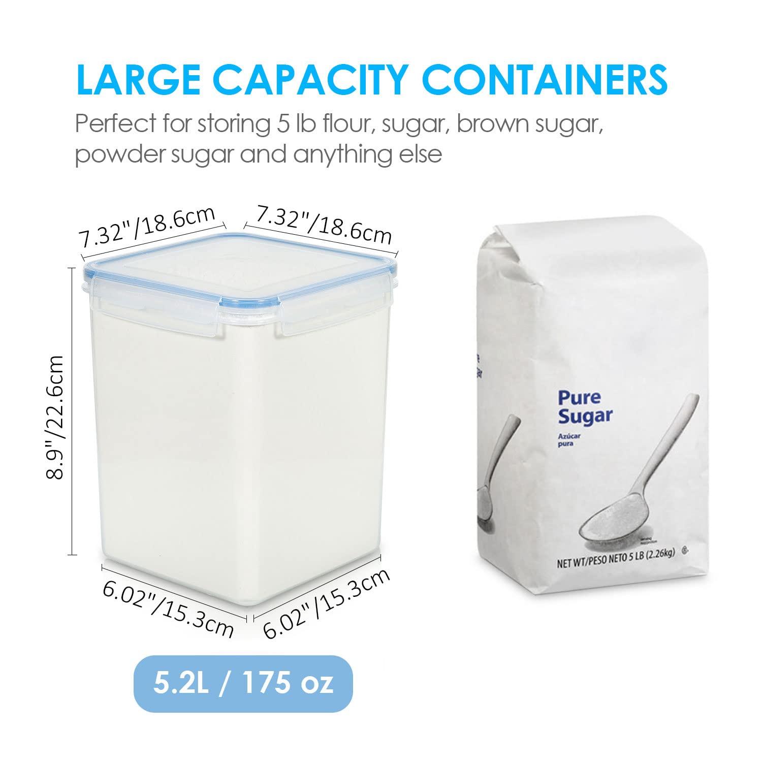 4-Piece Airtight Pantry Food Storage Container Set with Measuring Cups & Labels – Large 5.2L Dry Food Canisters