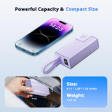 Miady 10000mAh Portable Charger PD 30W with Built-in USB-C Cable & Foldable Wall Plug, Compact Fast Charging Power Bank for iPhone & Android – Purple