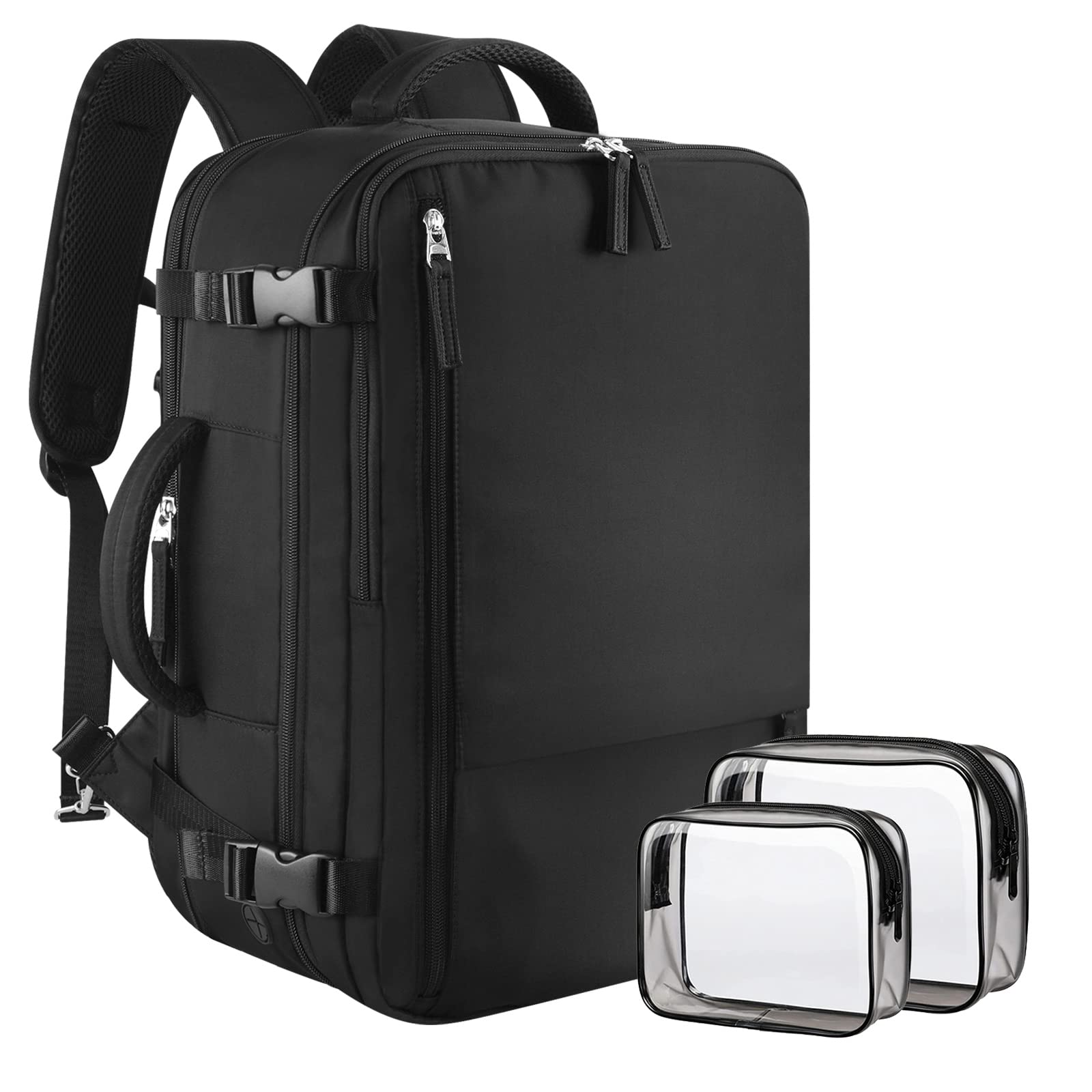 SINALIY Expandable 40L Carry-On Travel Backpack with Convertible Carry & 17” Laptop Sleeve – Black