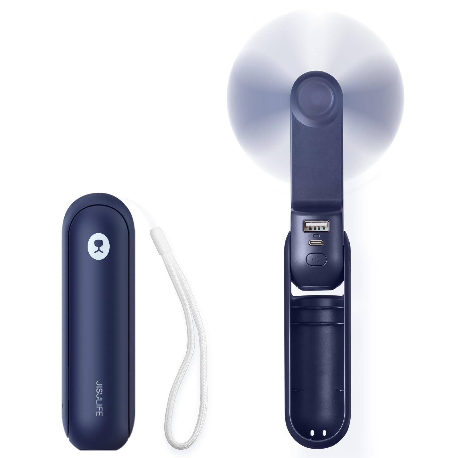 Portable Handheld Mini Fan with Power Bank & Flashlight – Foldable Pocket Fan for Travel, Outdoor & Summer Cooling