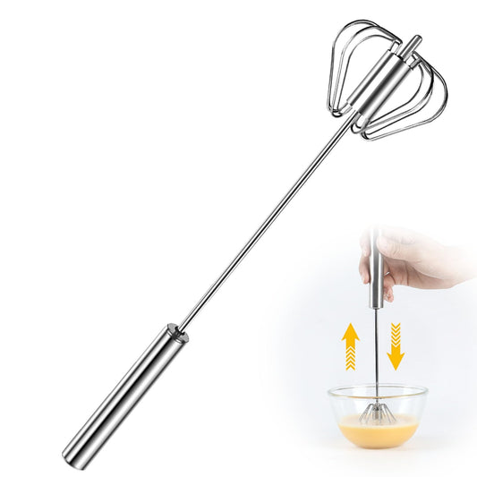 Semi-Automatic Stainless Steel Hand Whisk – One-Press Easy Mixing Tool (10 in)