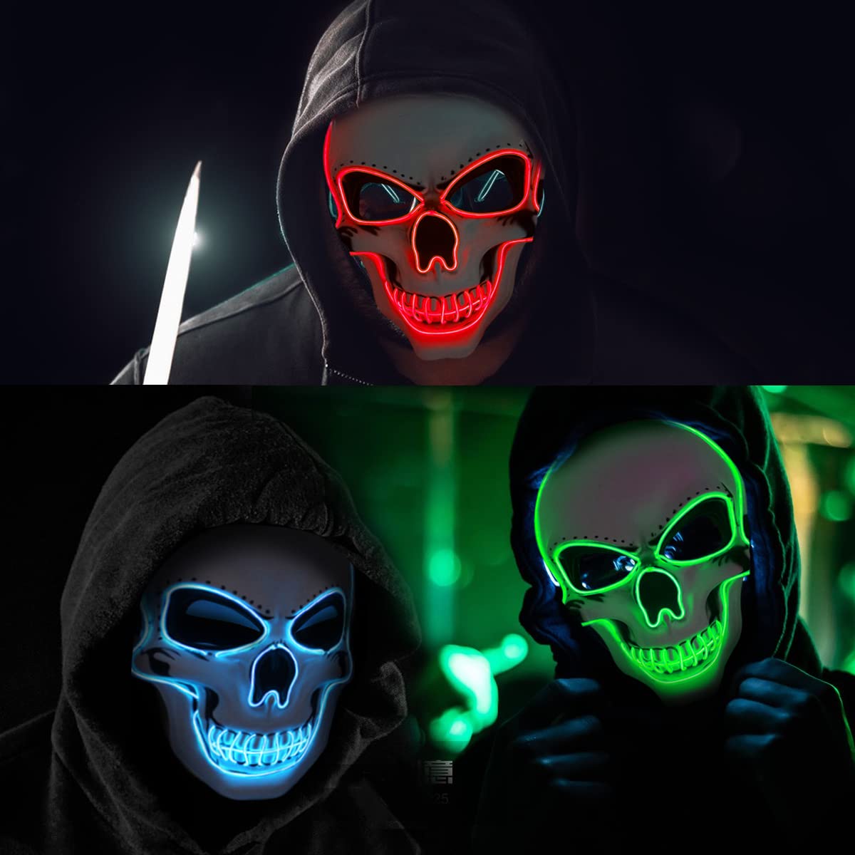 Blue LED Light-Up Skull Mask – Glow Halloween Party Mask for Kids & Adults 💀💙