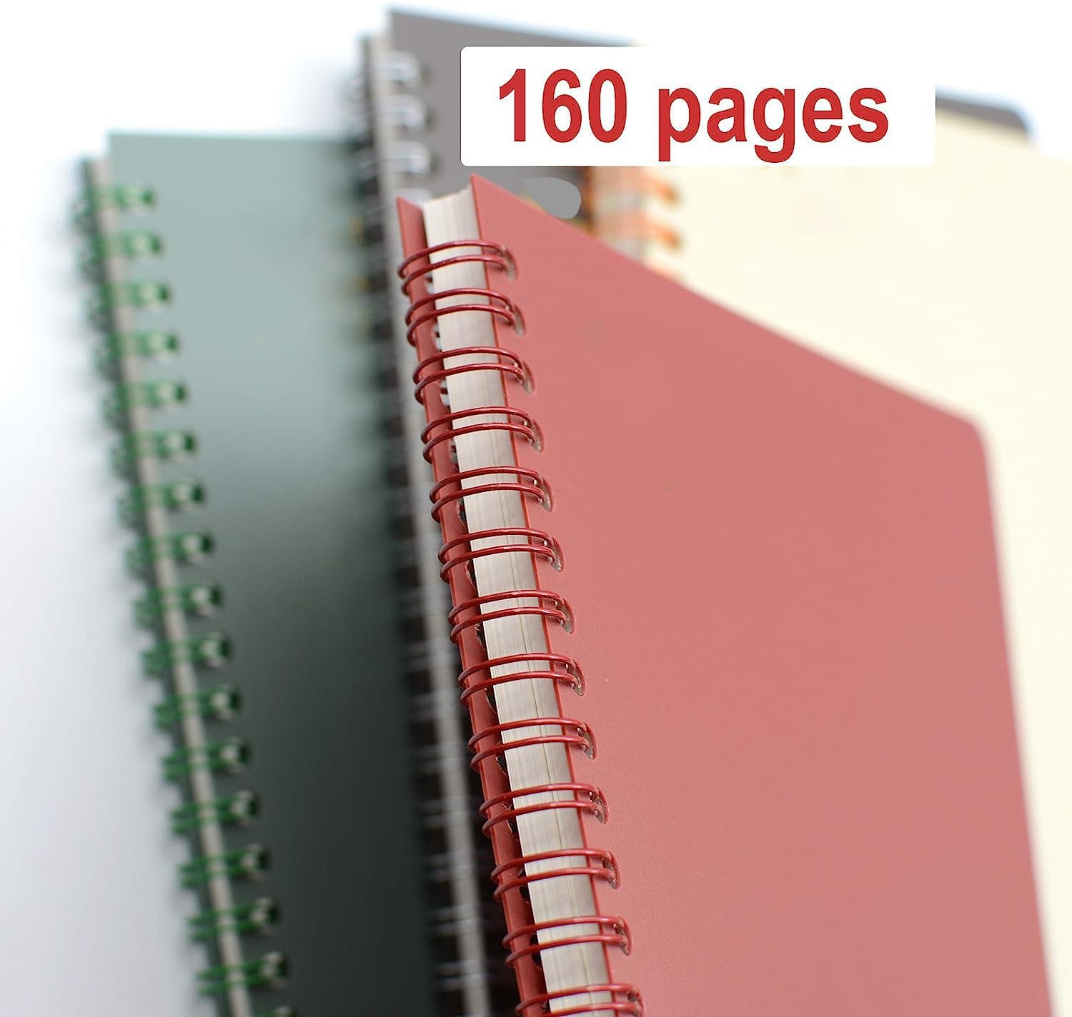 4-Pack A5 Spiral Notebooks with Protective Hard Covers, 160 Ruled Pages and Color-Coded Design