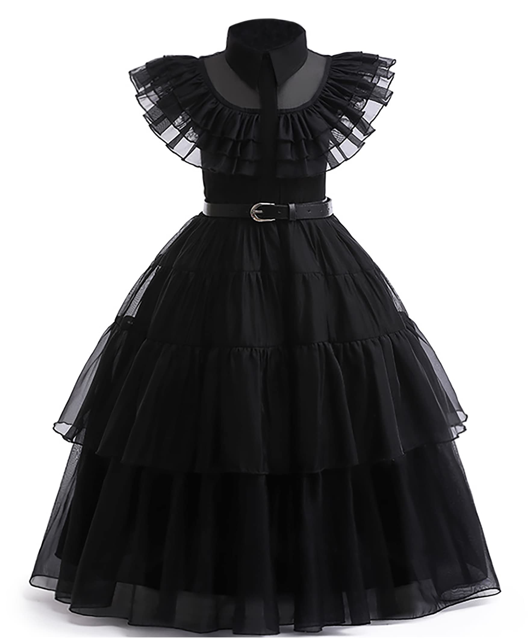 Girls Black Gothic Princess Costume Set – Dress, Belt, Lace Gloves, Hairpins & Accessories
