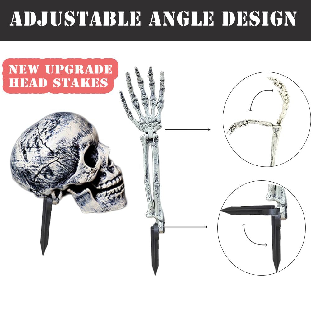 Realistic Skull and Bone Set – Creepy Skeleton Graveyard Halloween Yard Decoration (Gray, 3-Piece Set)