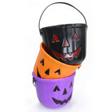 Jack-O’-Lantern Pumpkin Pail – Reusable Plastic Trick-or-Treat Bucket (Black, Purple & Orange, 6x7 Inch)