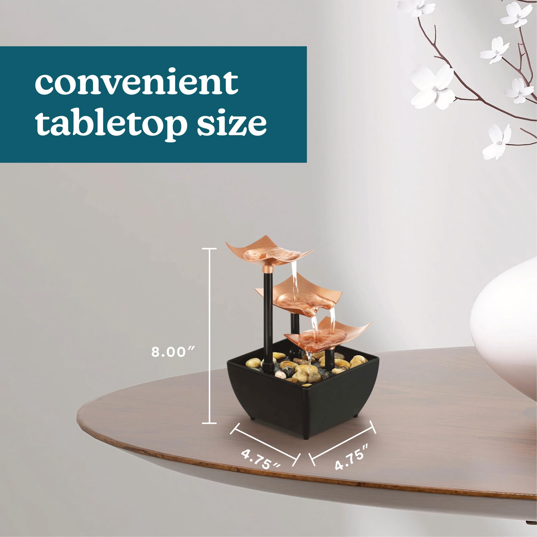 Golden 3-Tier Tabletop Water Fountain with Leaf Tiers & Ambient Lighting (Golden)