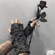 Black Short Fingerless Gothic Gloves – Ripped Punk Arm Warmers for Halloween & Streetwear Style 🖤