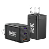 Acxuodzen 160W GaN III USB-C Charger Block 3 Port Dual 65W Fast Charging Foldable Adapter 2 Pack for MacBook iPhone Samsung iPad – Black