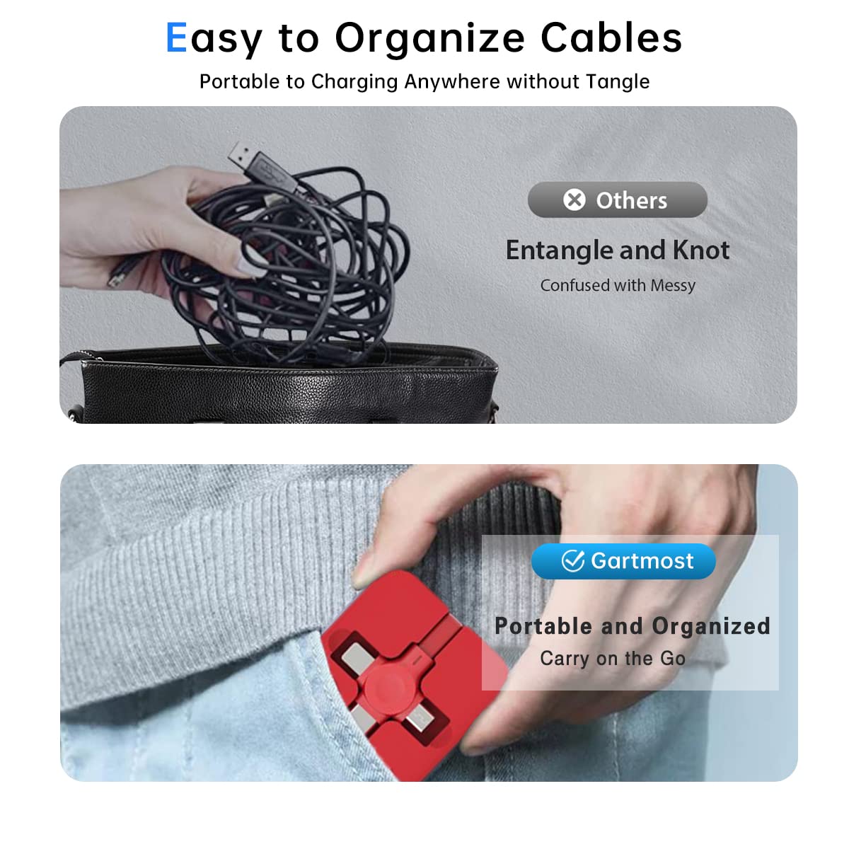 4 Pack 3-in-1 Retractable Charging Cable 3A Fast Charge & Data Sync Multi Connector USB Cable with Phone Stand Function – Red Blue Green Black