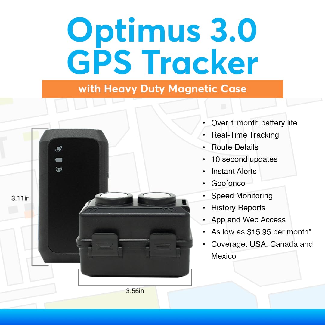 Optimus 3.0 Real-Time GPS Tracker with Magnetic Waterproof Case, 2-Month Battery & Live Vehicle Tracking – Black