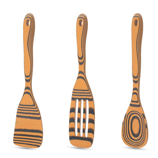 3-Piece Pinewood Fiber Wooden Spoon Set – Heat Resistant, Non-Stick Safe (Natural & Slate)