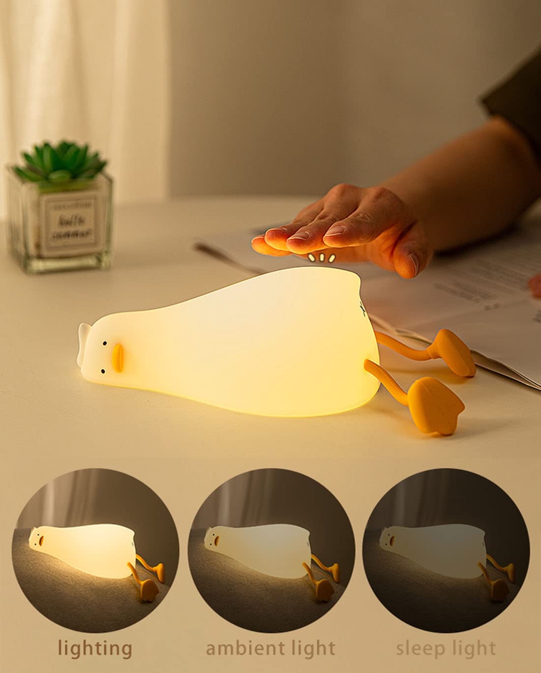 Cute Silicone Duck Night Light Rechargeable LED Dimmable Nursery Bedside Lamp for Kids & Baby Room