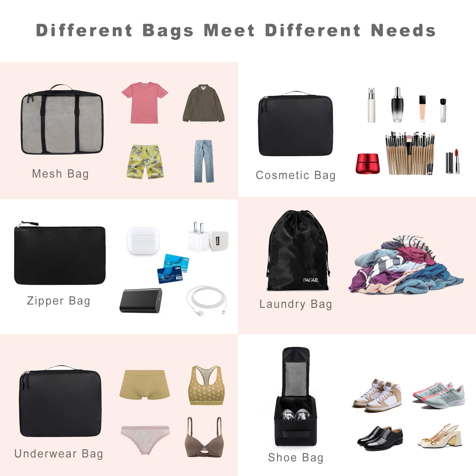 Travel Packing Cubes Set for Suitcases, Lightweight Luggage Organizer Bags