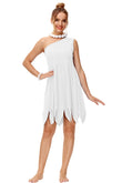 Women’s White Halloween Costume Dress – One-Shoulder Jagged Hem Mini Outfit for Party & Cosplay 👻✨