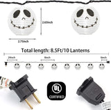 Halloween White Ghost Lantern String Lights – 8.5Ft, 10 Warm Incandescent Bulbs, Indoor/Outdoor Decoration
