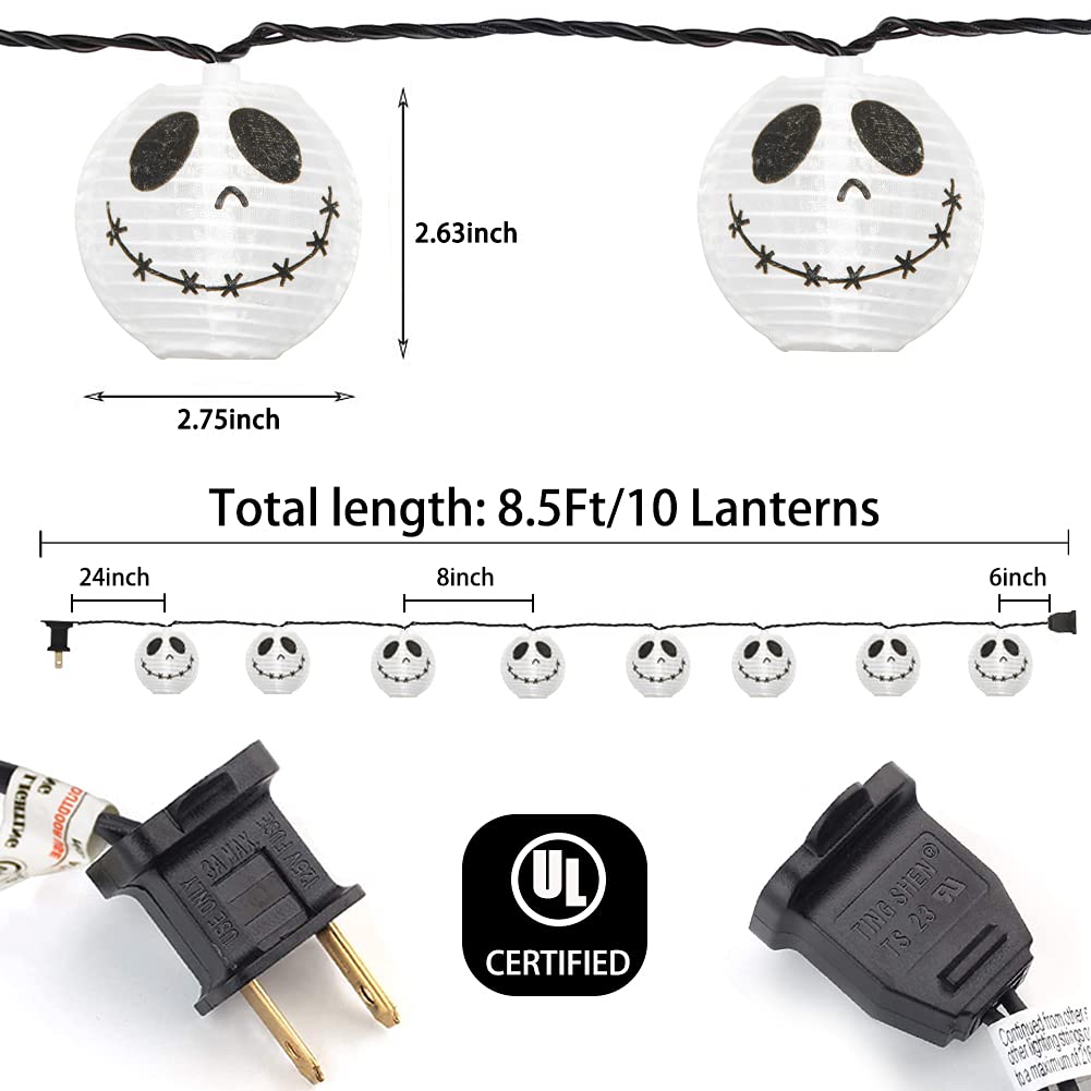 Halloween White Ghost Lantern String Lights – 8.5Ft, 10 Warm Incandescent Bulbs, Indoor/Outdoor Decoration