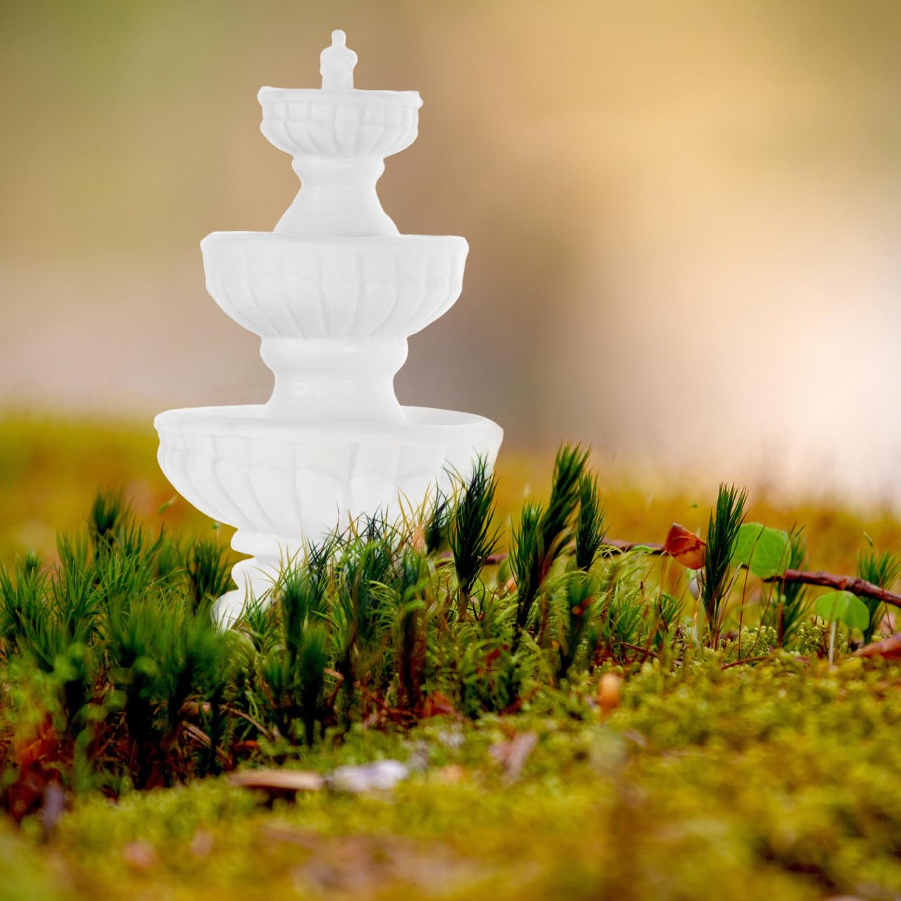 Miniature Micro Landscape Fountain Ornament – Plastic Dollhouse & Bonsai Decoration (White)