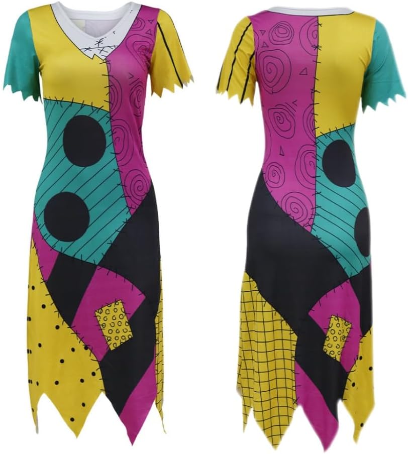 Women’s Patchwork Sally-Inspired Dress – Halloween & Christmas Carnival Costume 🎃💃