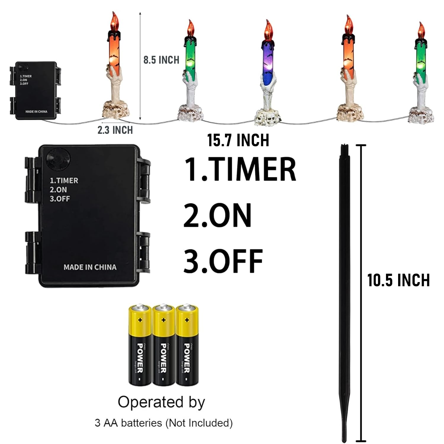 Halloween Skull Candle Light Stakes – 5-Piece LED Yard Decoration Set in Orange, Purple & Green with Timer Function