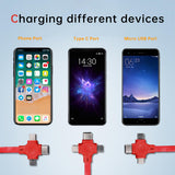 4 Pack 3-in-1 Retractable Charging Cable 3A Fast Charge & Data Sync Multi Connector USB Cable with Phone Stand Function – Red Blue Green Black